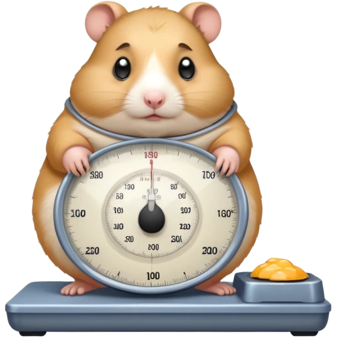 fat hamster big belly stepping on a scale looking guilty with a tear emoji