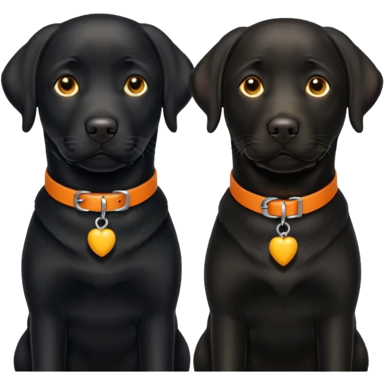 2 black labrador, adult, one has a yellow and the other an orange collar emoji