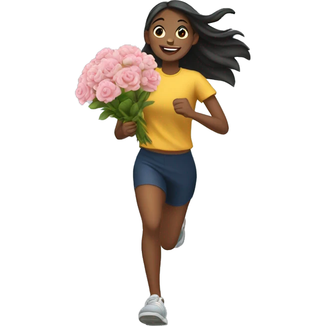 Girl running holding flowers emoji