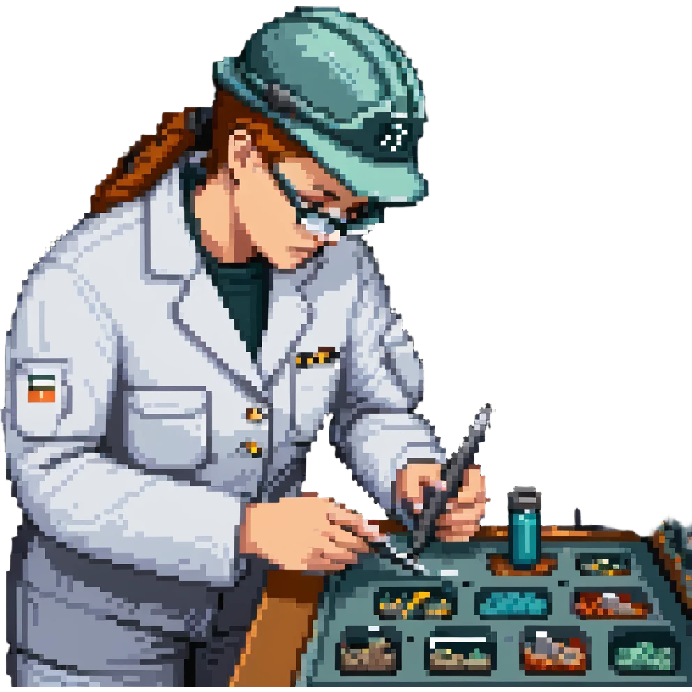 Marine geologist with scientific tools studying ocean floor samples on ship emoji
