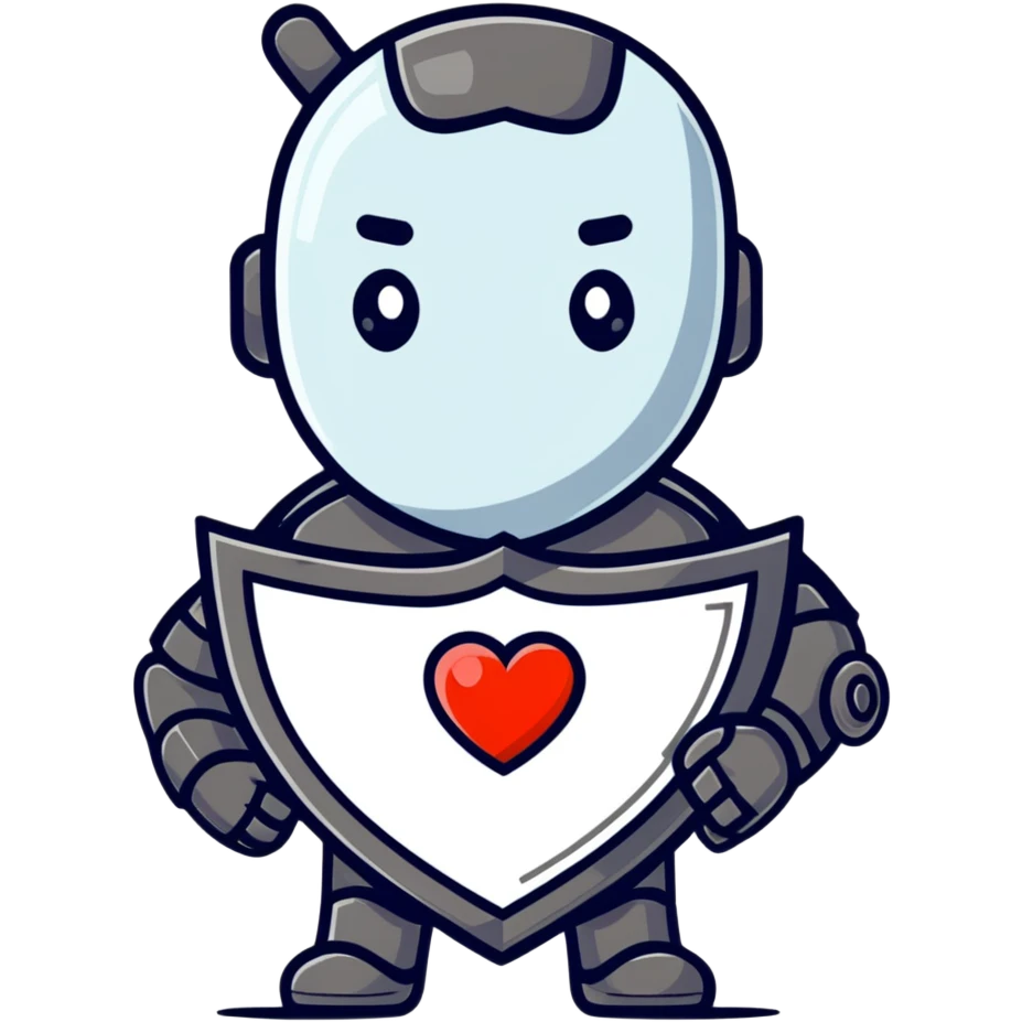 AI agent character with a shield and heart symbolizing protection and support for reporting child abuse emoji