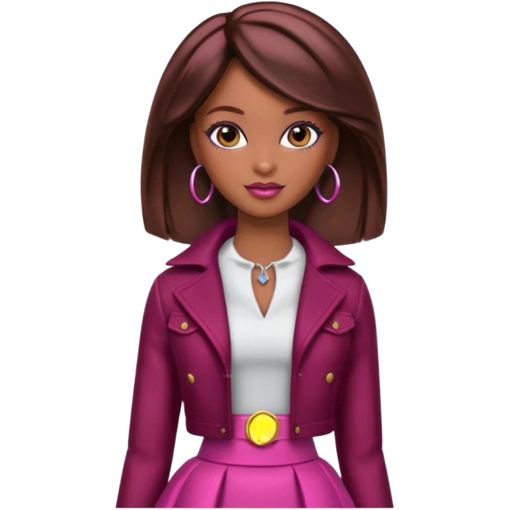 black barbie with brown hair with burgundy highlights  emoji
