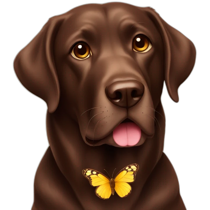 Chocolate labradador with butterfly emoji