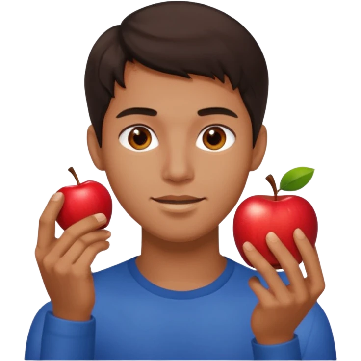 I want you to create an emoji of a spanish sergeant,  He should be a young guy with dark brown hair, brown eyes, his skin color like he’s tan and he’s eating an apple  emoji
