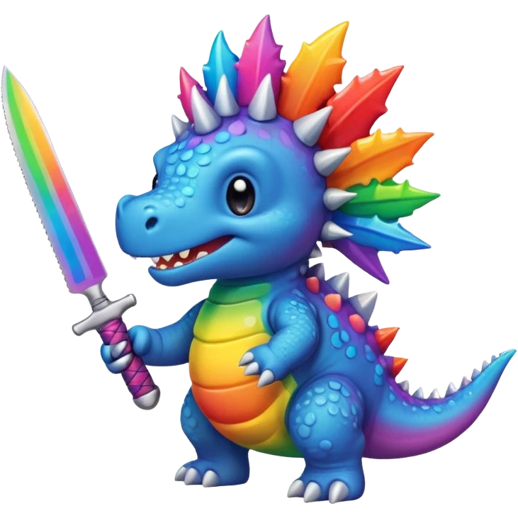 Cute rainbow Stegosaurus with knife emoji