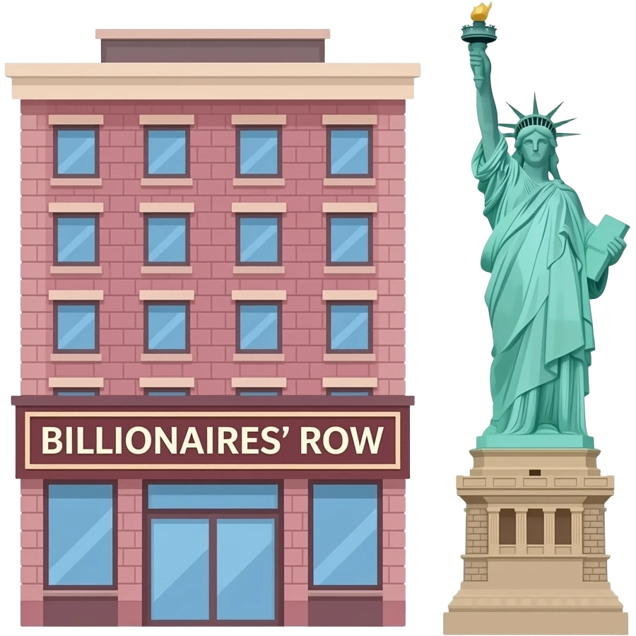 Pink Billionaires' Row Building SignBoard in New York  Statue of Liberty emoji