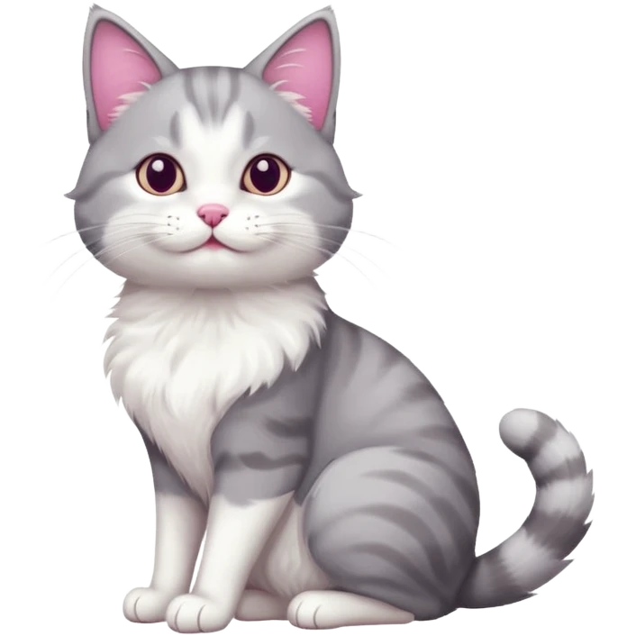 grey and white cat doing a big long stretch reaching up into the air emoji