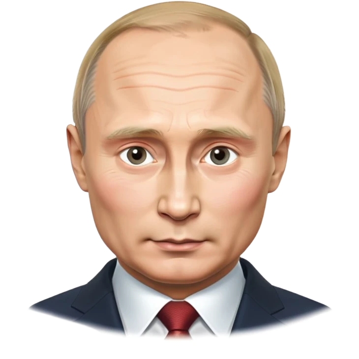 Vladimir Putin, ultra-photorealistic, maximum quality and detail, subtle emoji style with round face, smooth finish, lifelike facial features, neutral expression, clean background emoji