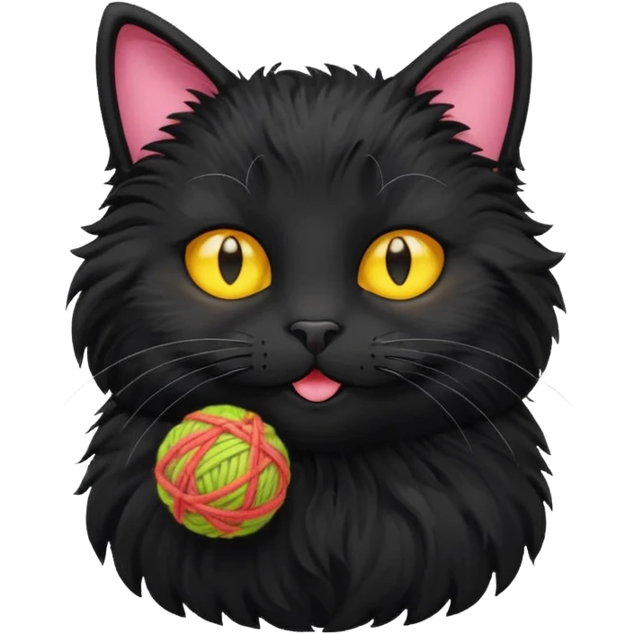 happy black cat playing with small ball of wool emoji