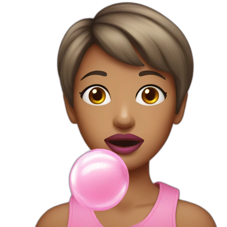 girl shorthair shooting bubble gum emoji