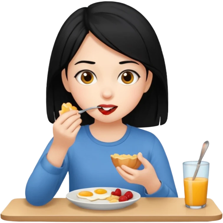 Chica de cabello negro desayunando  emoji
