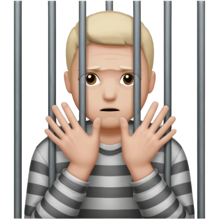 Smutna buzia (☹️) za więziennymi kratami trzymająca się ich rękami emoji