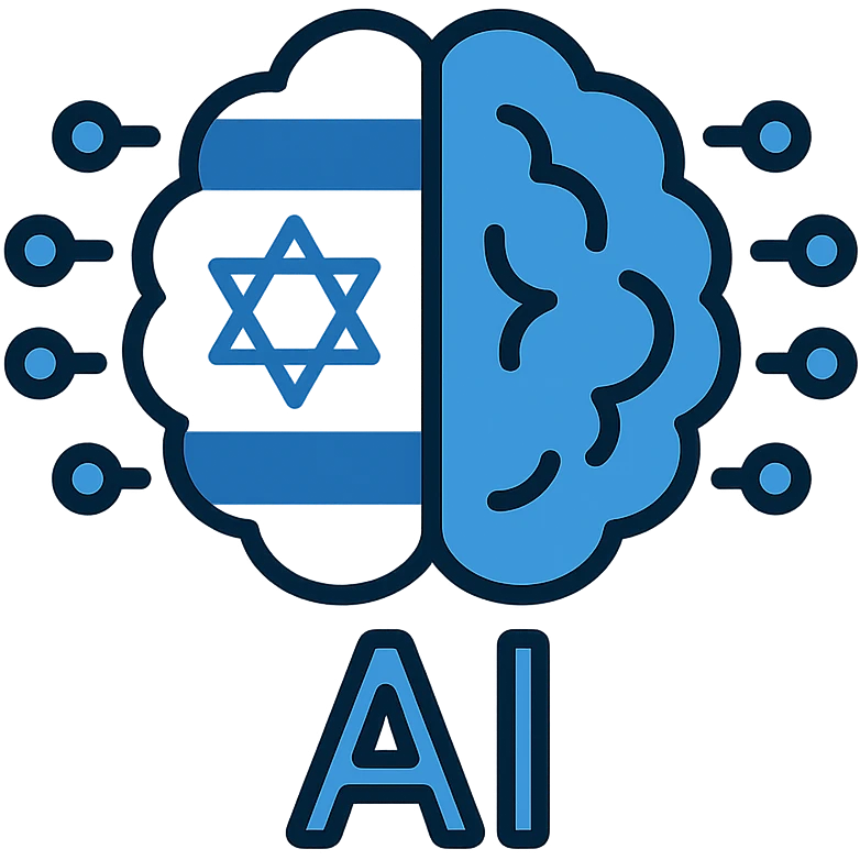 icon for Israeli AI-generated intelligence, combining a blue and white color palette, a digital brain motif, and subtle Star of David reference, sleek and futuristic emoji