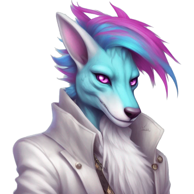 White badass elegant wild beautiful natural cute badass epic anthro modern albino sergal-vernid-creature with cyan mane and magenta eyes with cyan edgy stripes, full body, blue pretty hair, outside, modern, aesthetic, art by LiLaiRa, art by art by Falvie emoji