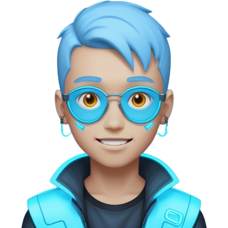 boy neon cyberpunk light blue happy emoji
