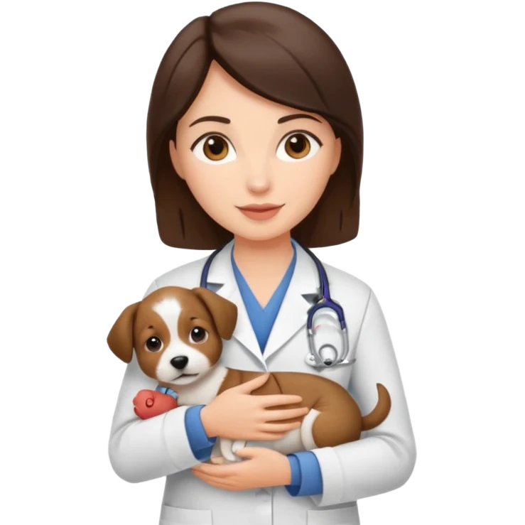 brunette woman veterinarian with puppy emoji