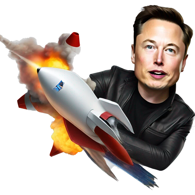 Elon Musk on a flying rocket emoji