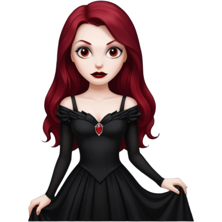 Vampira with long dark red hair emoji