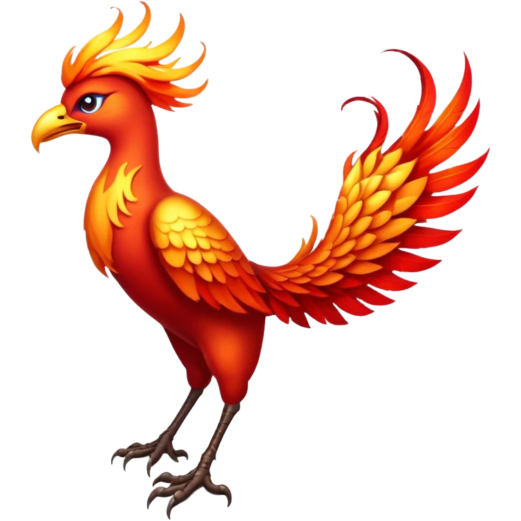 Cinematic Noble fierce & powerful Fire Phoenix Portrait Emoji, Poised and resplendent, with a radiant, fiery plumage in brilliant hues of scarlet, gold, and ember, featuring elongated, elegant tail feathers that flow like molten lava, and piercing, wise eyes reflecting the eternal cycle of rebirth; rendered with lifelike texture and luminous natural highlights, high shine, majestic and awe-inspiring, styled with an aura of mythic resurgence, focused and regal, soft glowing outline, capturing the essence of a legendary phoenix rising from the flames with timeless grace! emoji