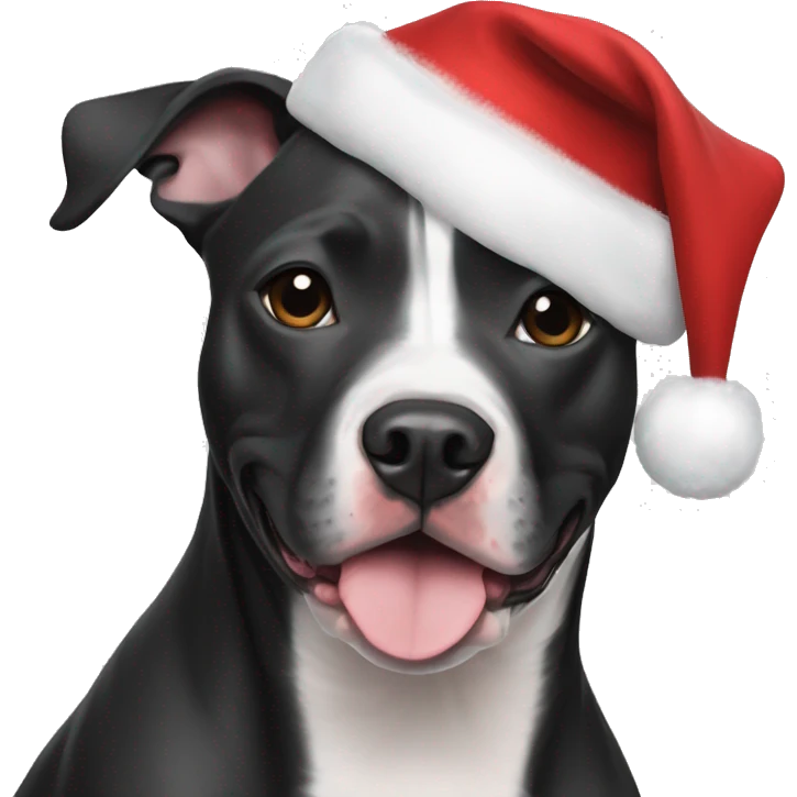 Black and white pitbull mixed with whippet with Christmas spirit emoji