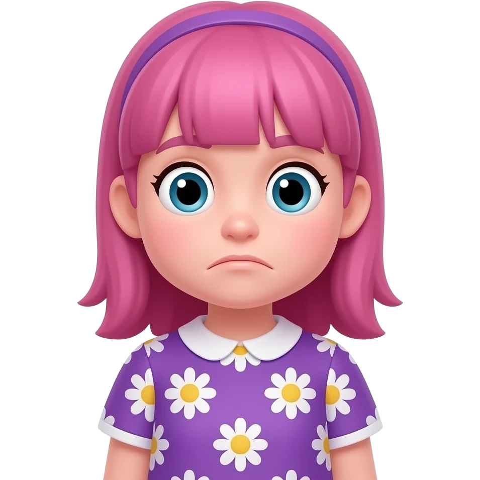 Cute pink, funny in a purple daisy dress emoji