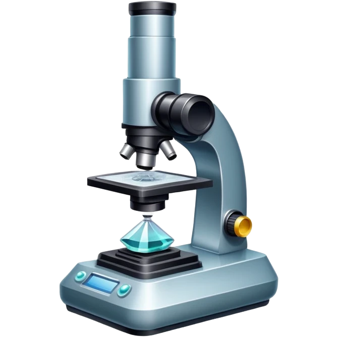 An icon featuring an electronic microscope, a metal alloy, and a crystal structure, symbolizing materials science. The design includes different materials like metals, ceramics, and polymers, alongside a stamp representing testing and quality control. Transparent background emoji
