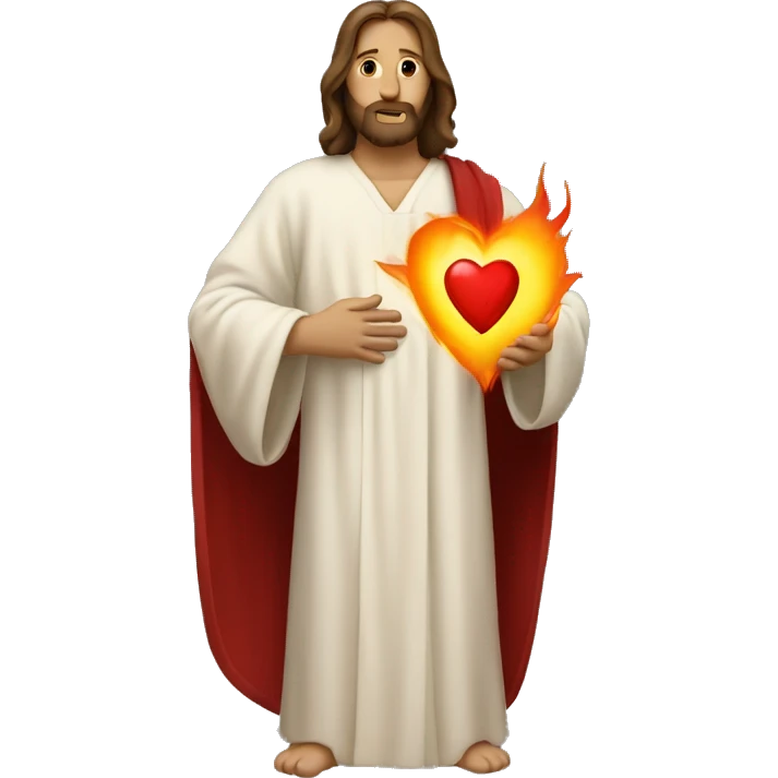 Jesus wearing a robe holding a heart with flame emoji