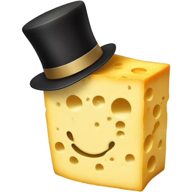 Block of cheese with a top hat emoji