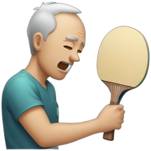 Man crying looking at ping pong racket emoji