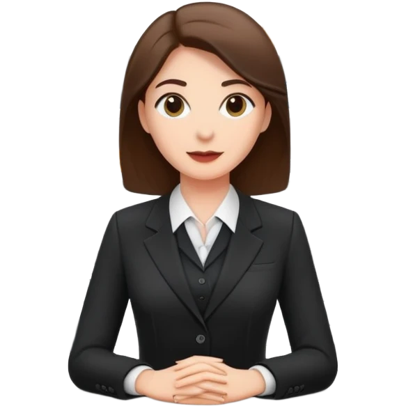 Professional female bank clerk in formal business attire behind a counter emoji