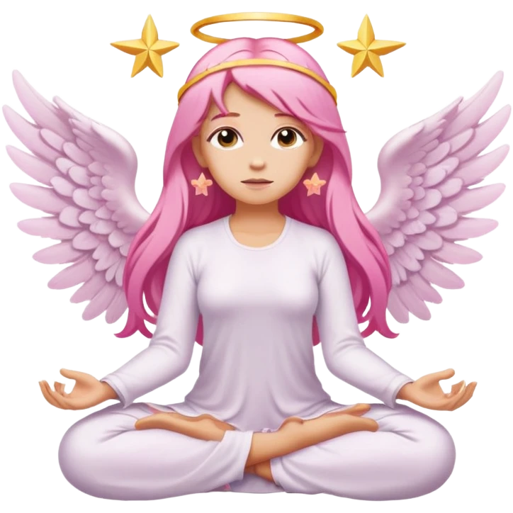 woman with long blonde hair as an angel meditating with pink hair accessories emoji