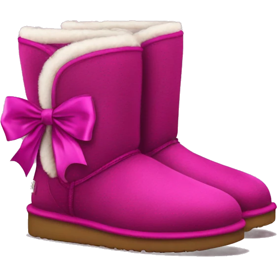 Realistic pair of magenta Ugg fur boots with silk ribbon bows. emoji