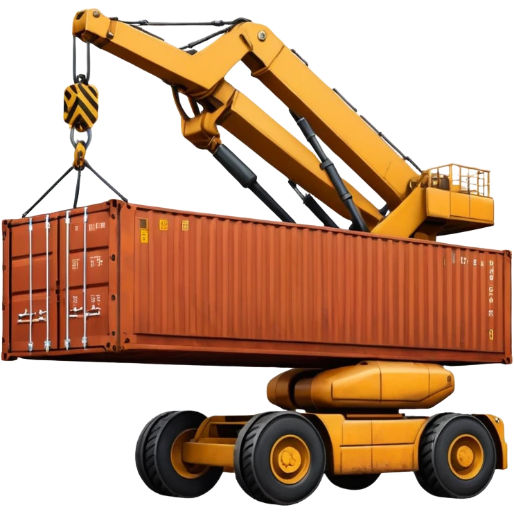 Container being lifted by a large machine, import. emoji