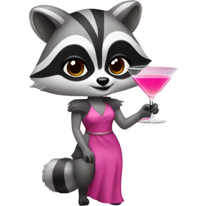 A raccoon girl with a pink martini emoji