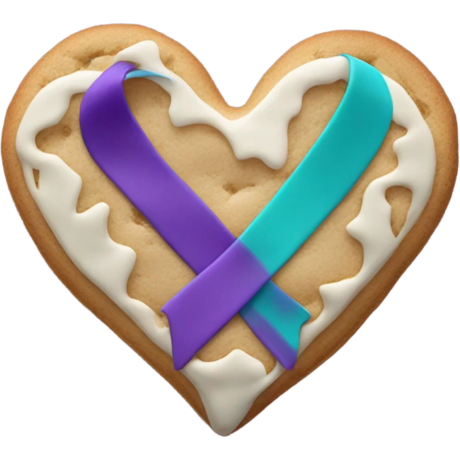 Purple teal Suicide awareness ribbon, heart cookie emoji