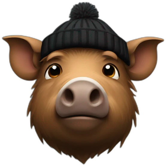 Really sad brown boar in a black winter hat emoji