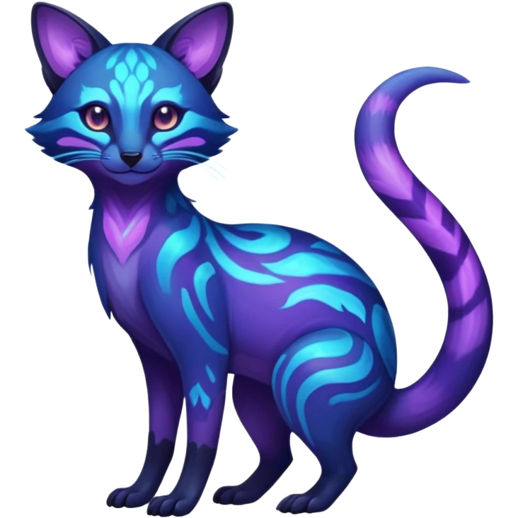 Exotic nebulae dark blue purple futuristic bioluminescent translucent transparent lush warm-colored neon-glowing iridescent Fakémon-Fionbri-Vernid-Genet-creature emoji