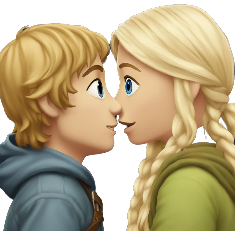 Pippin- hobbit with blue eyes wearing normal hoodie kissing pretty blonde girl  emoji