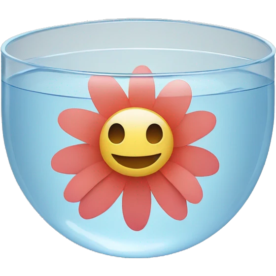 A small flower floating in a clear bowl of water. emoji