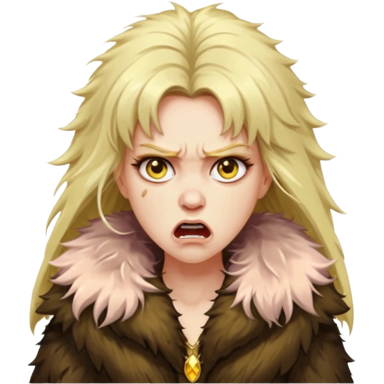Cinematic Realistic Ultra HD - very Angry, High Nose - Glamor Plunge Hilary Duff Extreme Long Long Hairstyle in Shaggy Fur Coat with Gold Flash emoji