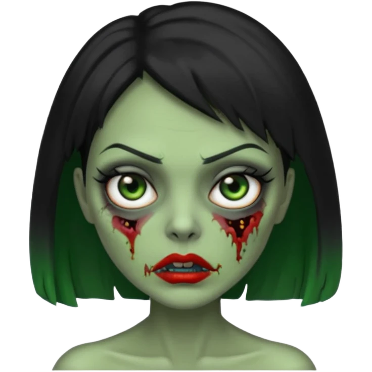 Uma zumbi de pele verde cabelo chanel preto emoji