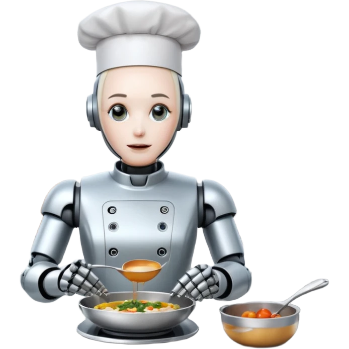 obot chef preparing a gourmet meal in a futuristic kitchen emoji