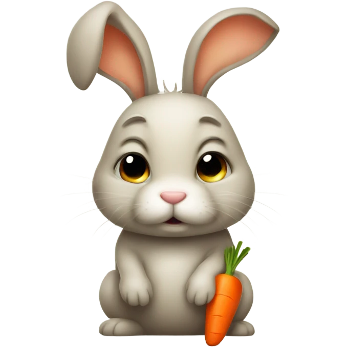 Little bunny with carrot in its mouth and a sad face emoji