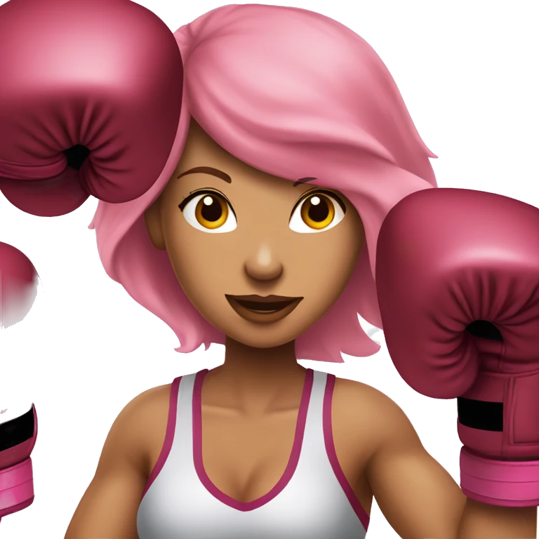 Beautiful tattooed  burgundy long haired woman boxing with pink gloves emoji