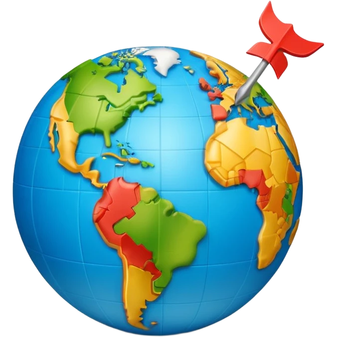 3D globe in Apple emoji style, Germany clearly marked in Europe, arrow pointing from Germany to USA in North America, word 'VPN' in modern bold sans-serif font at the top, smooth gradients, soft shadows, realistic 3D look, no other text, suitable for Instagram Reel emoji
