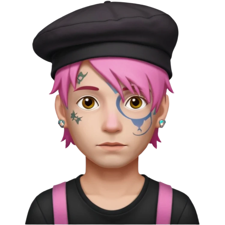 pink haired man and face tattoos and hat emoji
