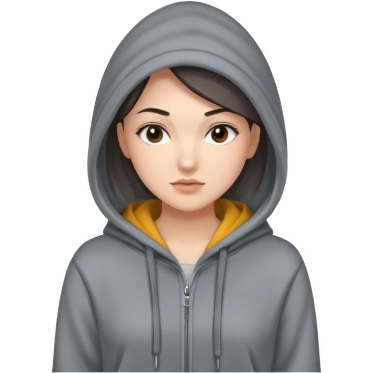 Sasha Gray in big gray hoodie full height emoji