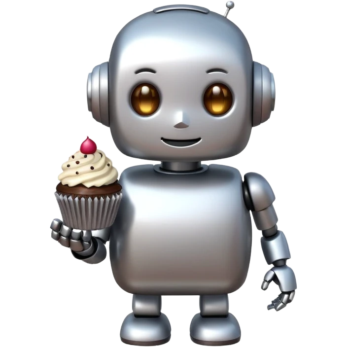 The cute robot is holding dessert in its hands, 3d emoji emoji