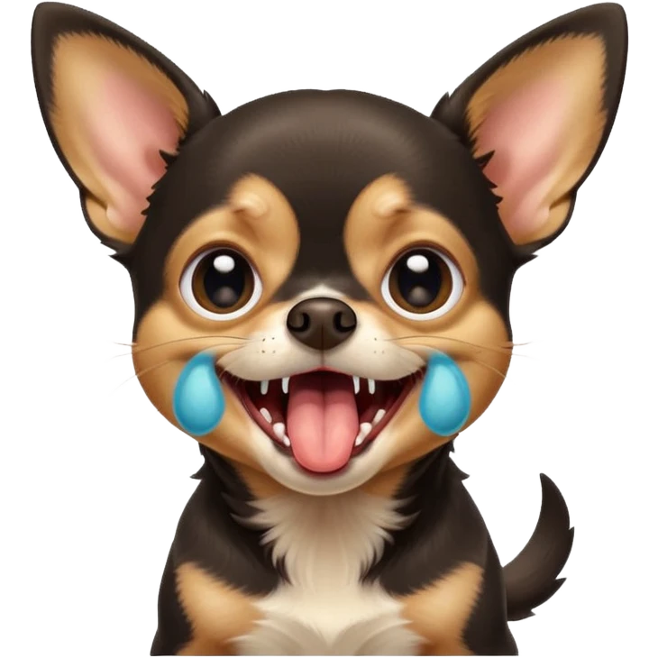 A high-resolution photo-realistic digital illustration of a black and tan chihuahua with big eyes yawning. emoji