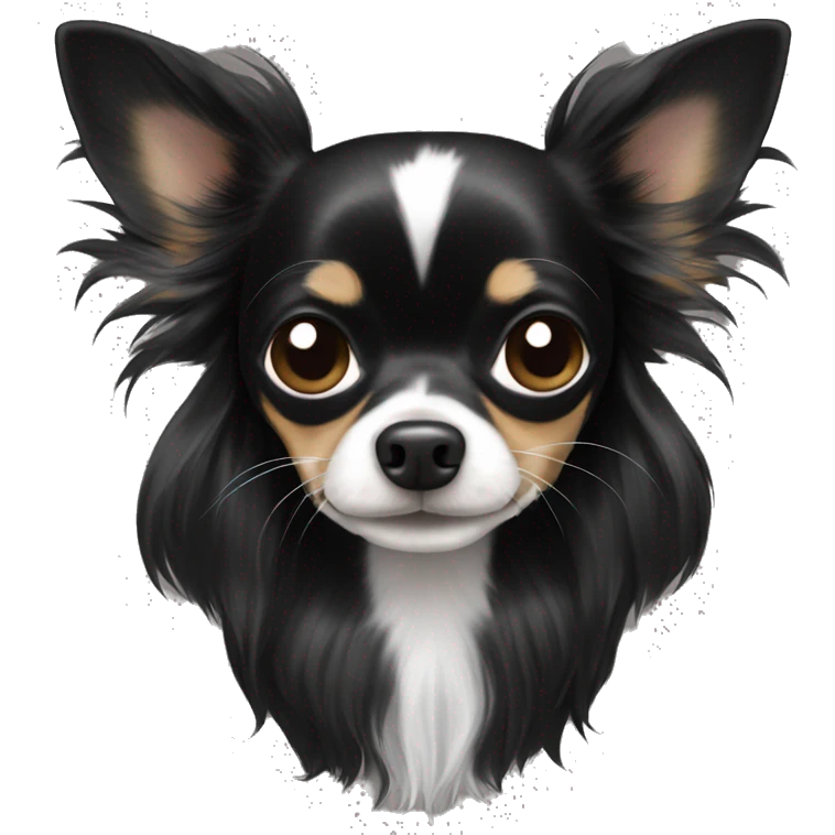 Long hair black Chihuahua with white emoji